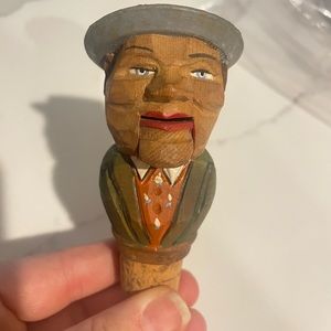 1950s Anri wood carving michanical bottle stopper.